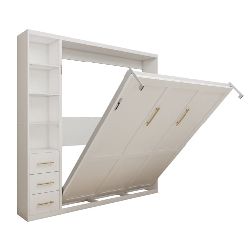 Queen Size Murphy Wall Bed with Single Side Cabinet, Invisible Automatic Bed Frame, Space Saving Home Furniture