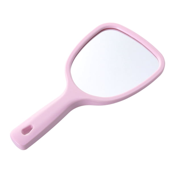 Espejo de mano de doble cara, espejo cosmético trasero con aumentos de 2X y 3X, espejo redondo (rosa)