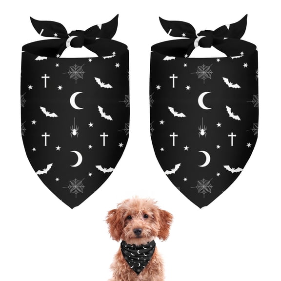 Dog Bandana 2 Pack,Black White Halloween Bat Moon Spider Pattern Bandanas for Dogs,Cat Bandana,Small/ Large Dog Bandana 2 Size,Dog Bandanas Girl Boy