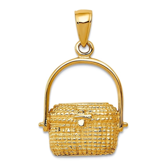15mm 10k Solid Yellow Gold Large Nantucket Basket Pendant Necklace Pendant for Women - 2.2 Grams