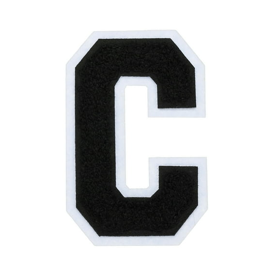 4" Chenille Letter Patches,Black Chenille Initial A-Z Patches (Letter C)