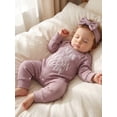 thumbnail image 4 of RUINIXCW Preemie/Newborn/Baby Girl Outfits Letter Embroidery Crew Neck Long Sleeve Romper and Bow Headband 2 Pcs Set for Fall, 4 of 9