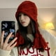 thumbnail image 4 of Gorro rojo de Año Nuevo para mujer, suéter con borlas de hilo de lana cálido para otoño e invierno, sombrero tejido a mano con protección para los oídos, sombrero japonés, 4 of 4