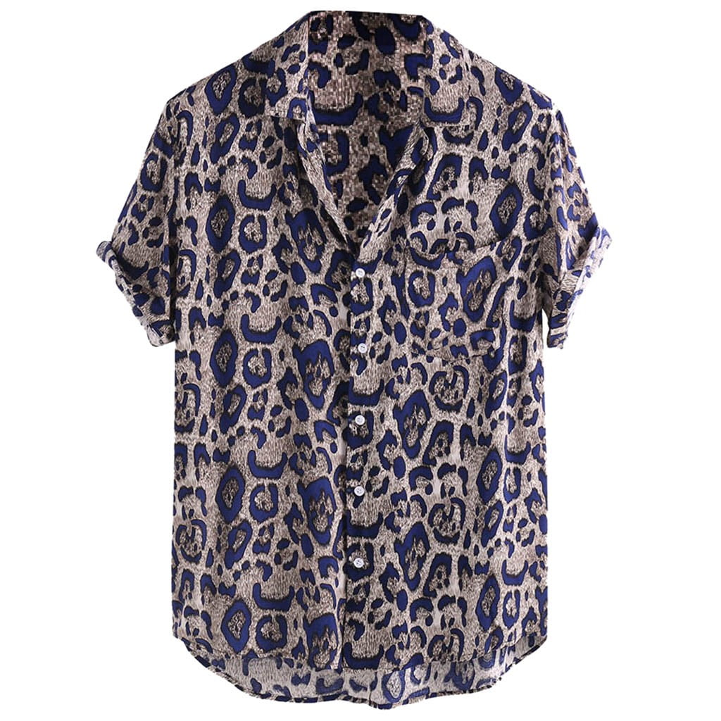 Mxyoz Male Shirts Button Mens Leopard Printed Chest Pocket Turn Down Collar Short Sleeve Casual Loose Shirt Black L China