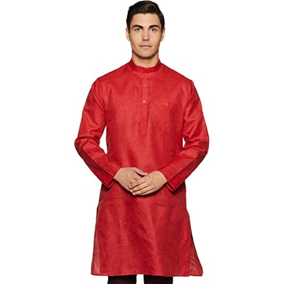 Devyom Men's Cotton Regular Kurta (091-RED-DOBBY-KURTA-38_Red_Medium)