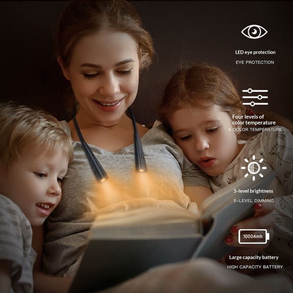 Rechargeable Neck Reading Light Hands Free Book Light Stepless Dimming Spotlight for Reading Knitting, Type-C, White, 1-Pack