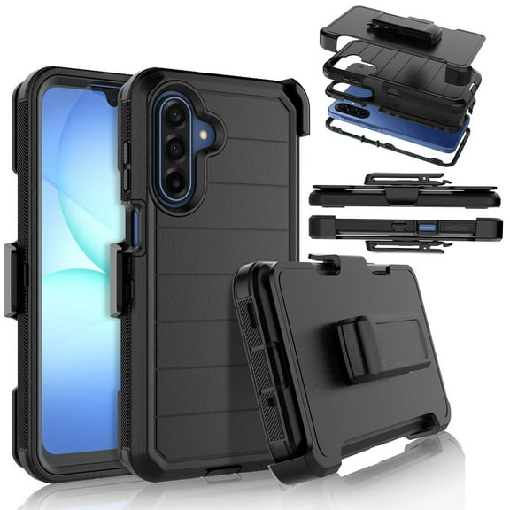 Galaxy A17 5G Case,Takfox Samsung Galaxy A17 5G Holster Phone Case with Built-in Screen Protector Swivel Belt Clip [3 Layers] Heavy Duty Full Body Protection Shockproof Kickstand Cover - Black