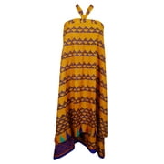 Mogul Women's Magic Beach Wrap Skirt Orange Printed Silk Sari Reversible Sarong Dress