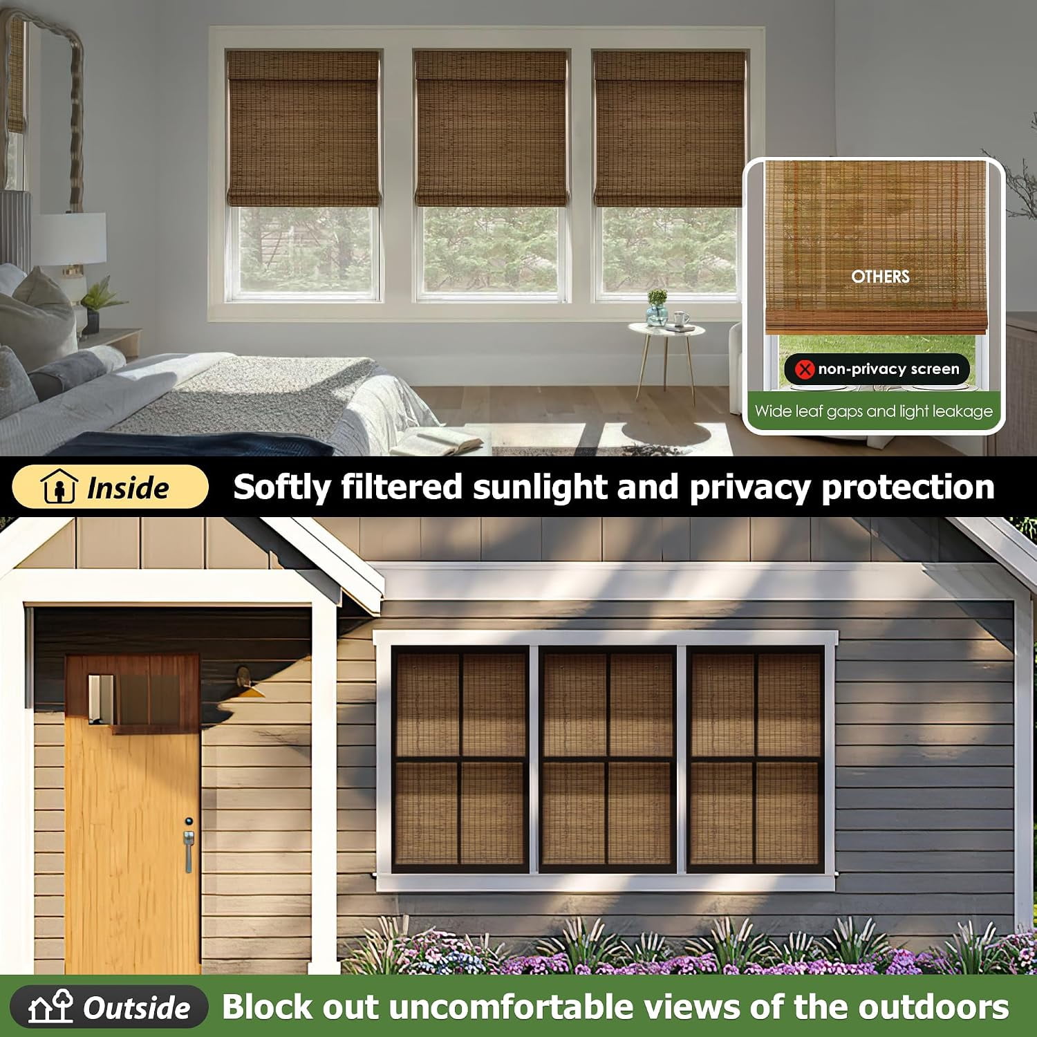 LazBlinds Cordless Bamboo Roman Shades, Privacy Blinds for Interior Windows, Room Darkening Roll Up Bamboo Blinds for Home & Patio, 33" W x 64" H, Highfield Teak