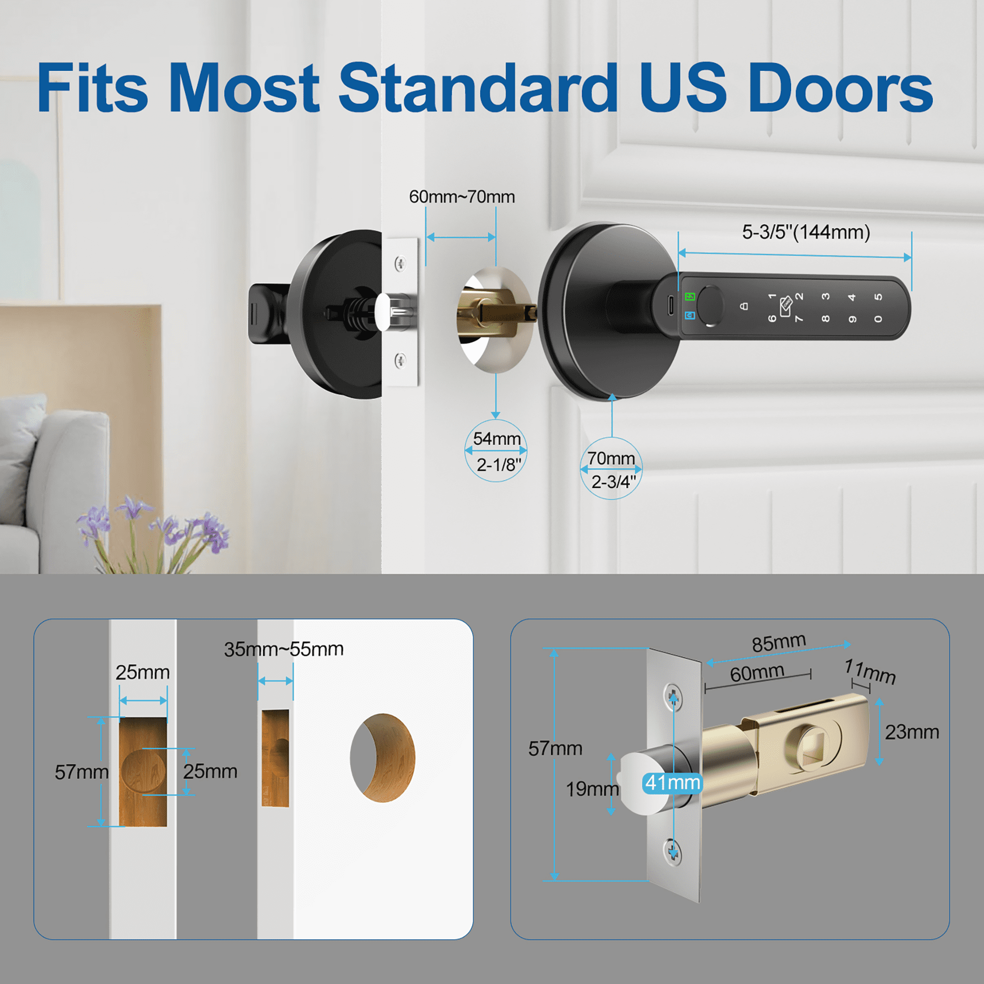 Foxgard Fingerprint Door Lock, Smart Door Knob with APP Control, 100 Fingerprints Biometric Door Lock with Tuya App, Black