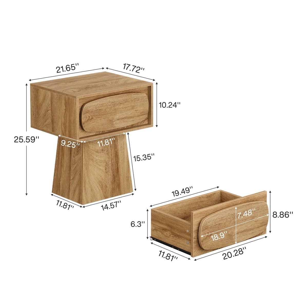 MAYEERTY End Table with Storage Drawer, Modern Wooden Side Table with Curved Handle, Compact Table for Living Room, Bedroom, Small Spaces