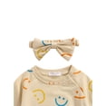 thumbnail image 4 of Kiapeise Infant Toddler Baby Girl Long Sleeve Smile Face Print Romper Bodysuit with Bow Headband Clothes, 4 of 6