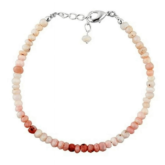 Pink Opal 3-3.5mm Rondelle Shape Faceted Cut Beads 7 inch Adjustable Silver Plated Clasp Bracelet for men, women, unisex. Link Chain Stacking Bracelet.|LINK_05448
