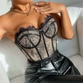 thumbnail image 6 of Womens Crop Corset Tops Floral Lace Vintage Going Out Bustier Corsets Fish Bones Body Trimmer Bodice Shapewear Black, S, 6 of 7