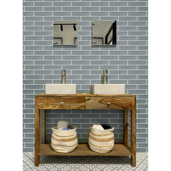 Apollo Tile   20 Pack 3-in x 12-in Stone Gray Rectangular Subway Matte Finished Glass Mosaic Wall Tile (5 sq ft/case)