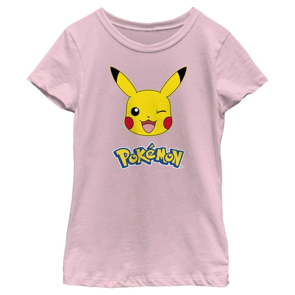 Girl's Pokemon Logo Pikachu Wink Graphic Tee Light Pink Medium