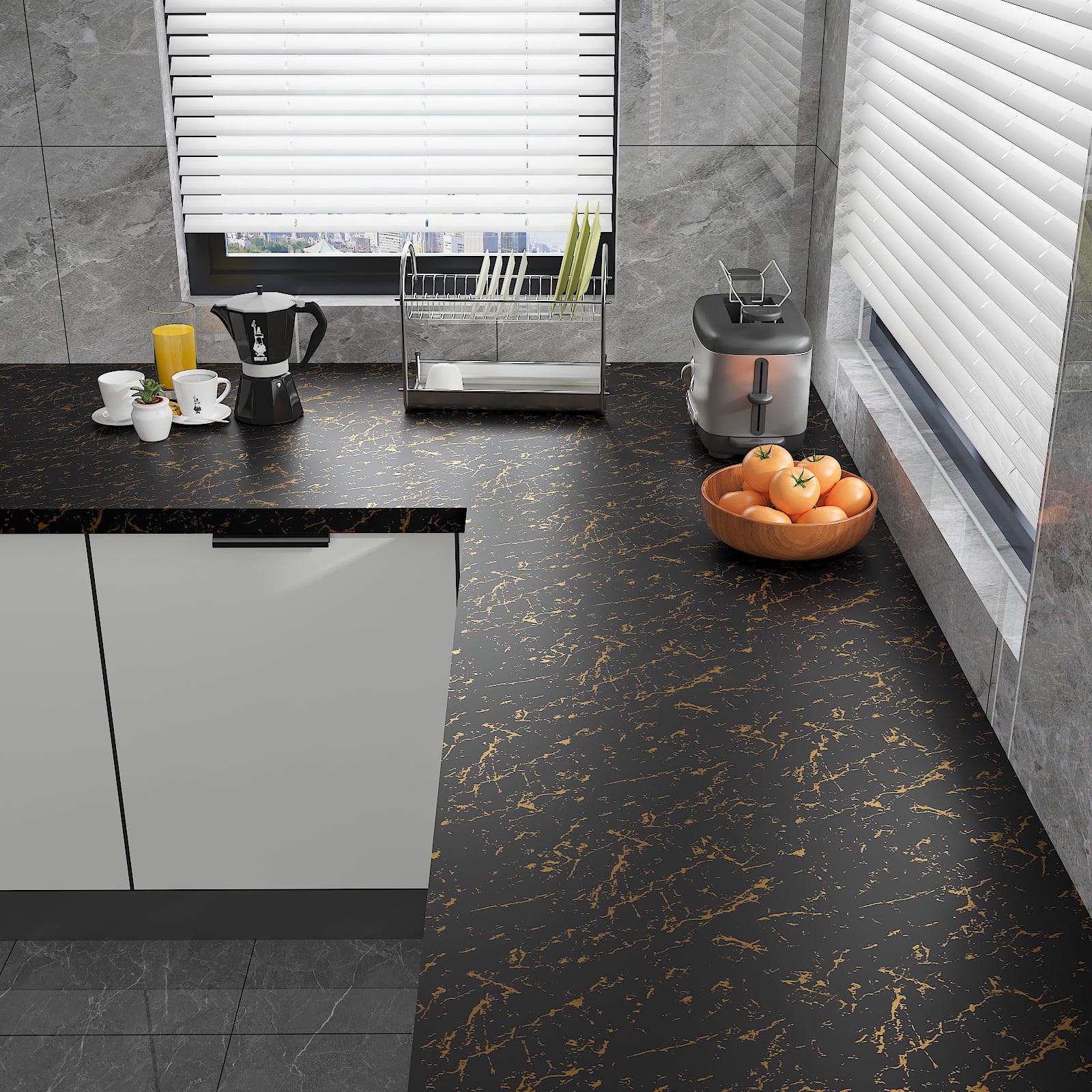 CHIHUT 17.7”x236” Black Gold Marble Contact Paper for Countertops Self Adhesive Vinyl Wallpaper