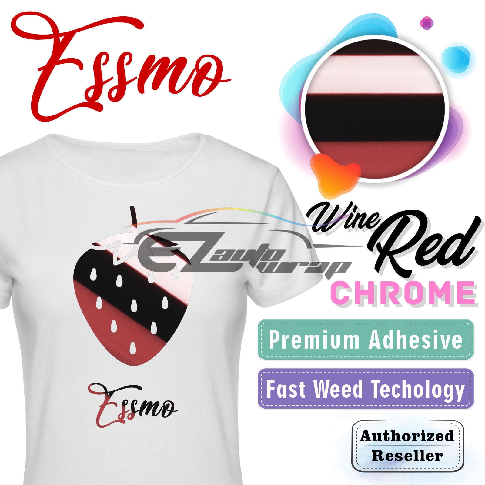 ESSMO Wine Red Chrome Heat Transfer Vinyl HTV Sheet T-Shirt 20" Wide Iron On Heat Press 20"x240"