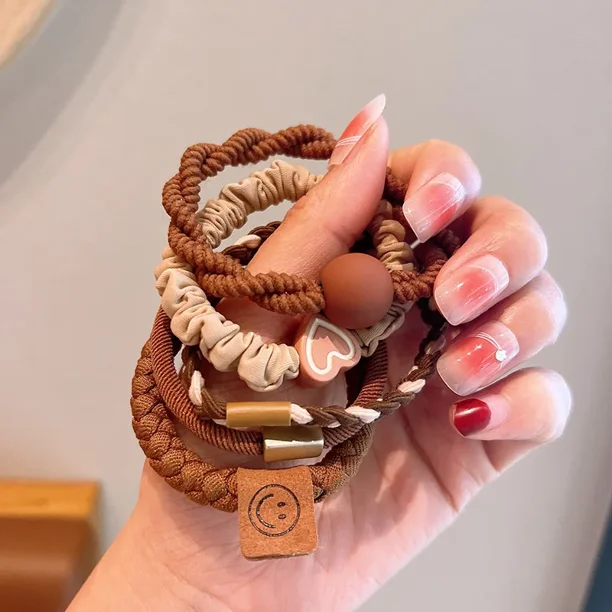 5 piezas de diadema de cuero para mujer, accesorios para el cabello con cola de caballo alta, banda de goma duradera y de alta elasticidad