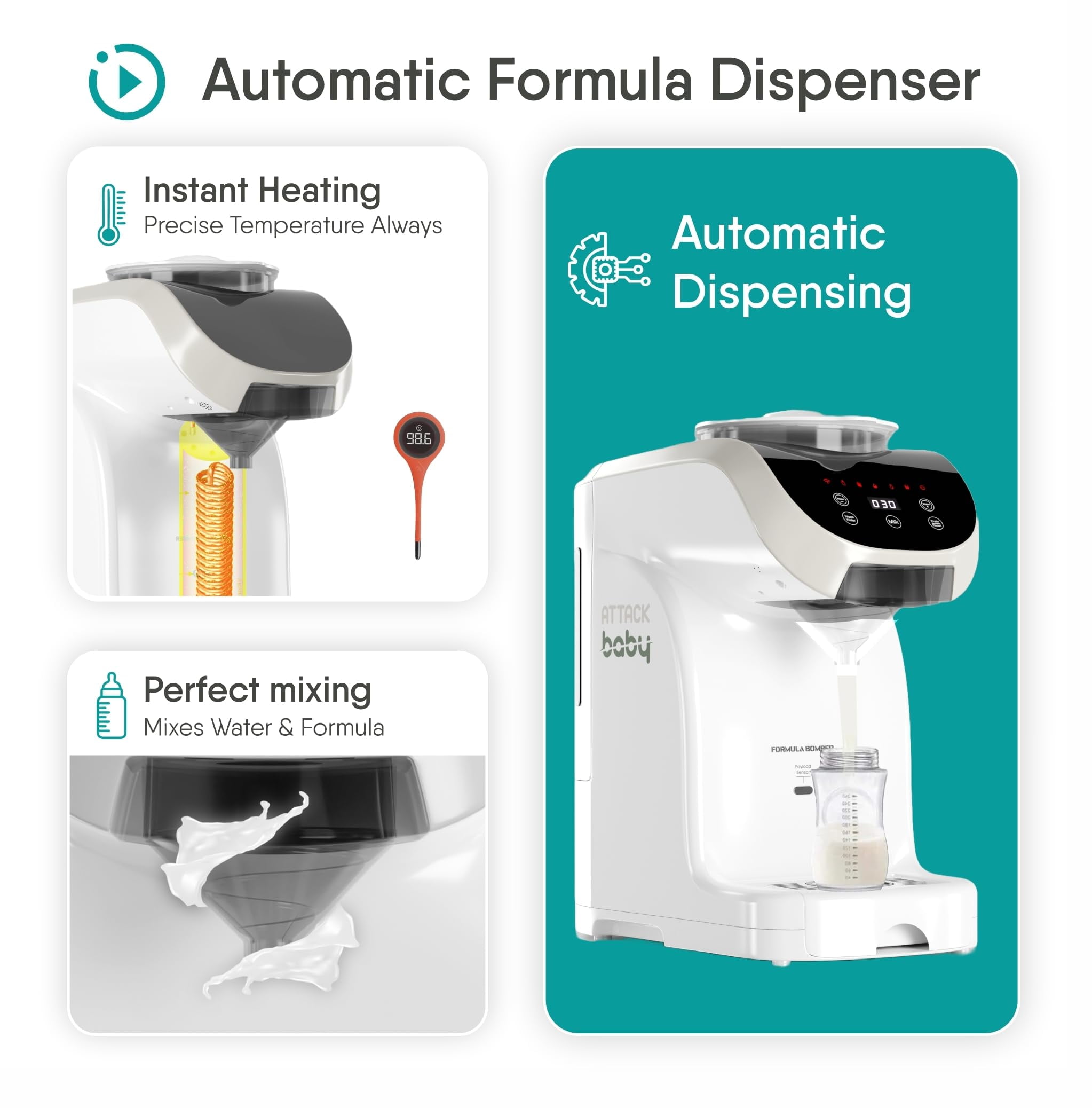 Attack Baby Formula Dispenser WiFi Formula Maker Accurate Dispensing Baby Bottle Warmer