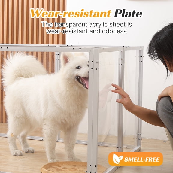 Clear Acrylic Dog Playpen with Door Easy Install & Clean Puppy Fence Indoors H-24 10-Panel Metal Playpen for Puppies/Small Dogs/Kitten,White Dog Enclosure