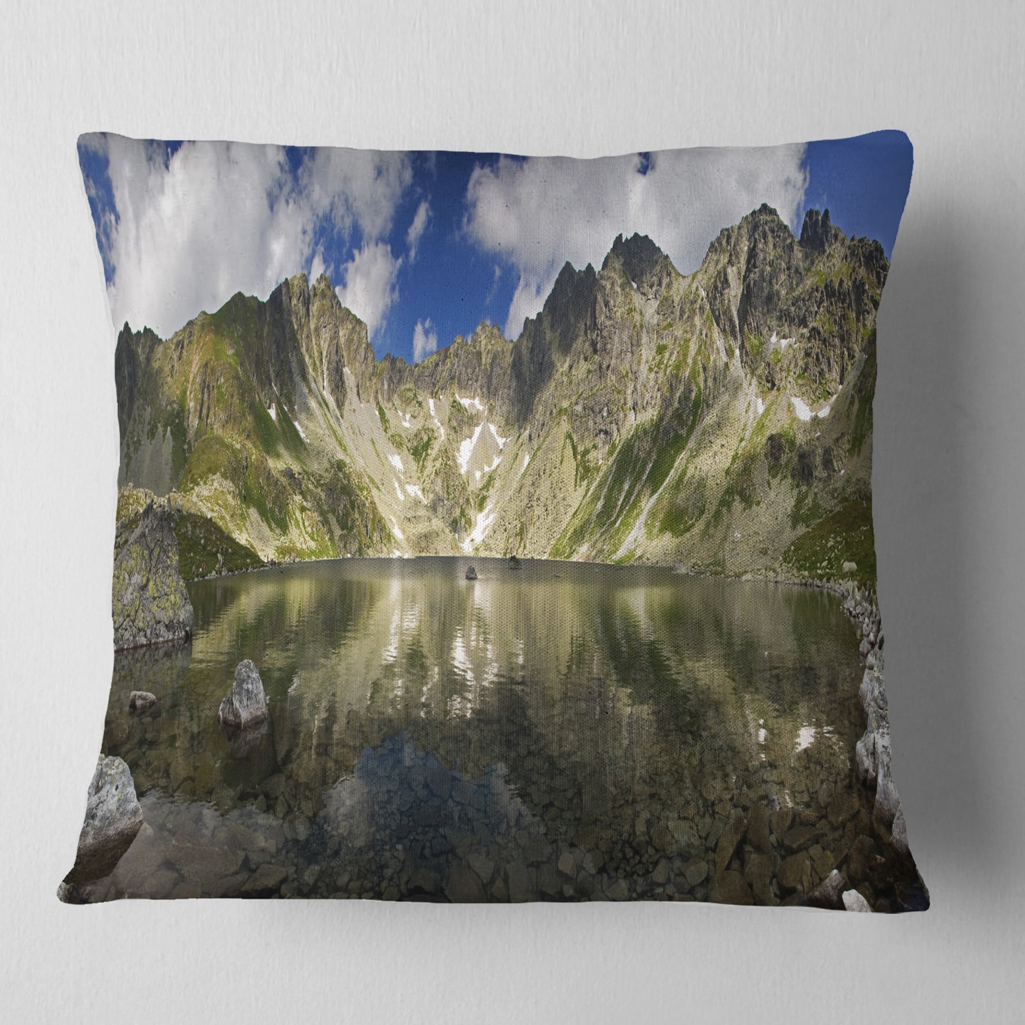 Designart Mountain Lake with Reflection - Landscape Photo Throw Pillow - 18x18