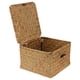 thumbnail image 2 of ColoMX Canasta de almacenamiento de ratán con botón Tapa cuadrada Bins de almacenamiento de mimbre Caja con la cubierta Organizador Decoración de la mesa del hogar (pequeño), 2 of 7