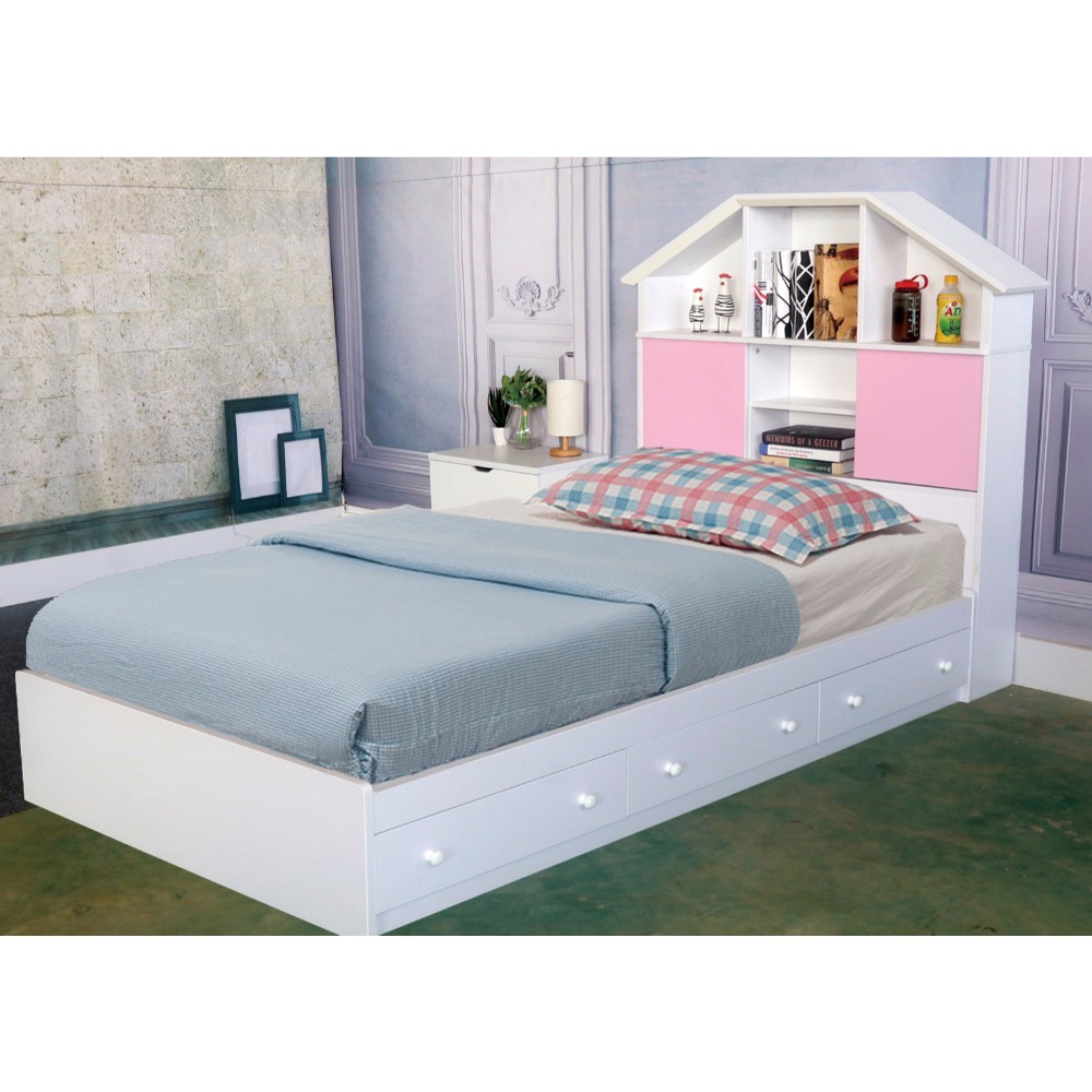 Commodious Glossy White Finish Chest Bed With 3 Drawers.