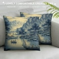 thumbnail image 3 of Creowell Asian Scenic Pillow Case Blue and Kelly Green Chinoiserie Euro Sham Pillow Cover Asian Cushion Cover Accent Pillowcase Rustic Home Decor for Sofa Living Room Bedroom 18x18in, 3 of 5