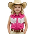 thumbnail image 3 of XAOFW Boys Girls Kids Western Cowboy Shirt Fringe Shirt Sleeveless Lapel Button Down Graphic Hippie Shirts Versatile Tops 11-12 Years, 3 of 6