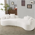 thumbnail image 3 of White Curved 4-Seater Sofa with Teddy Velvet Upholstery, Foam and Spring Support, Compact Apartment Living Room Furniture, 3 of 7