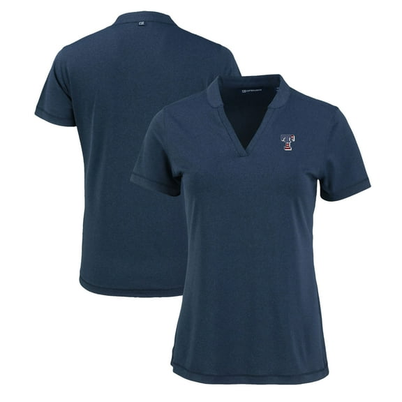 Women's Cutter & Buck Heather Navy Texas Rangers Forge Stretch Blade DryTec V-Neck Polo