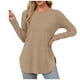 thumbnail image 1 of Túnica de manga larga con cuello redondo y abertura lateral para mujer - Camisa básica informal de corte holgado, 1 of 8