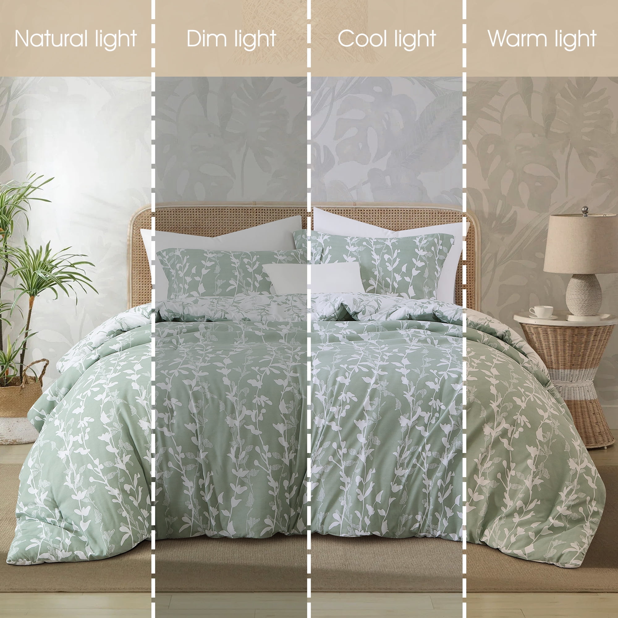 Nanshing 2 Piece Sage GreenComforter Set, Twin Size Solid Microfiber Print Bedding Set,All Season Leaves Bedding