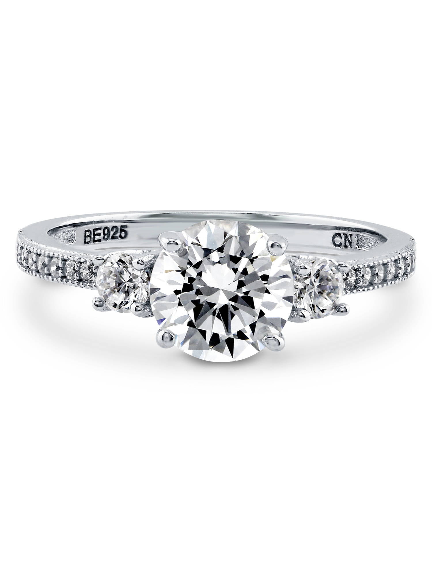 BERRICLE Sterling Silver 3-Stone Wedding Engagement Rings 1.25 Carat Round Cut Cubic Zirconia CZ Promise Ring for Women, Rhodium Plated Size 5
