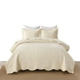 thumbnail image 3 of 3 Pcs 100% Cotton Embroidered Bedspread Set, King/Queen Floral Stitching with Decorative Scalloped Edges, Lightweight All Season Comforter, 3 of 11