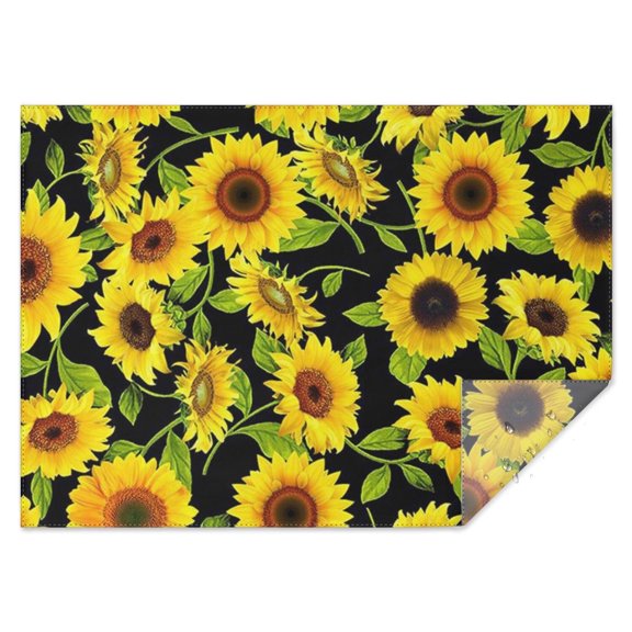 Black Green Leaf Sunflower Pattern Rectangle Tablecloth 60"x84",Waterproof Polyester Rectangle Table Cloth, Wipeable Spillproof Polyester Tablecloth for Dining, Camping, Indoor and Outdoor