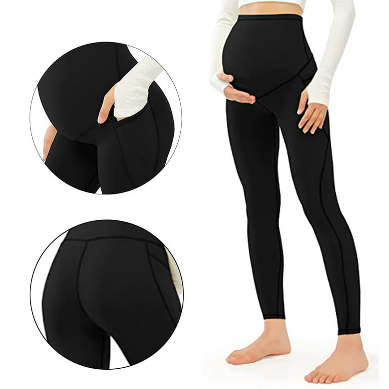 Maternity Leggings Over the Belly Pockets Non See Through Pregnancy  Leggings with Pocket