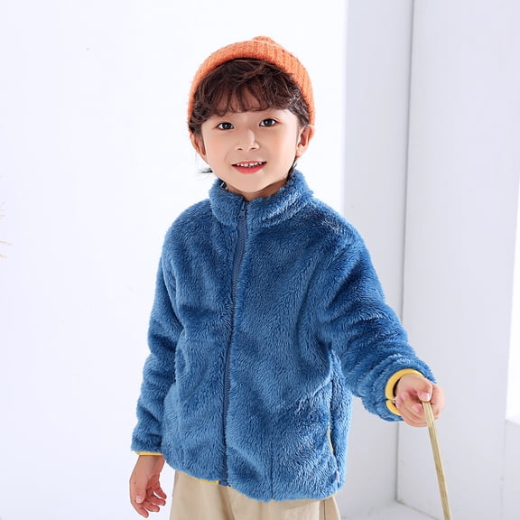 Vedolay Girls 2023 Coat Girls Colorblock Button Up Jacket Long Sleeve Fleec Outerwear,Blue 5-6 Years