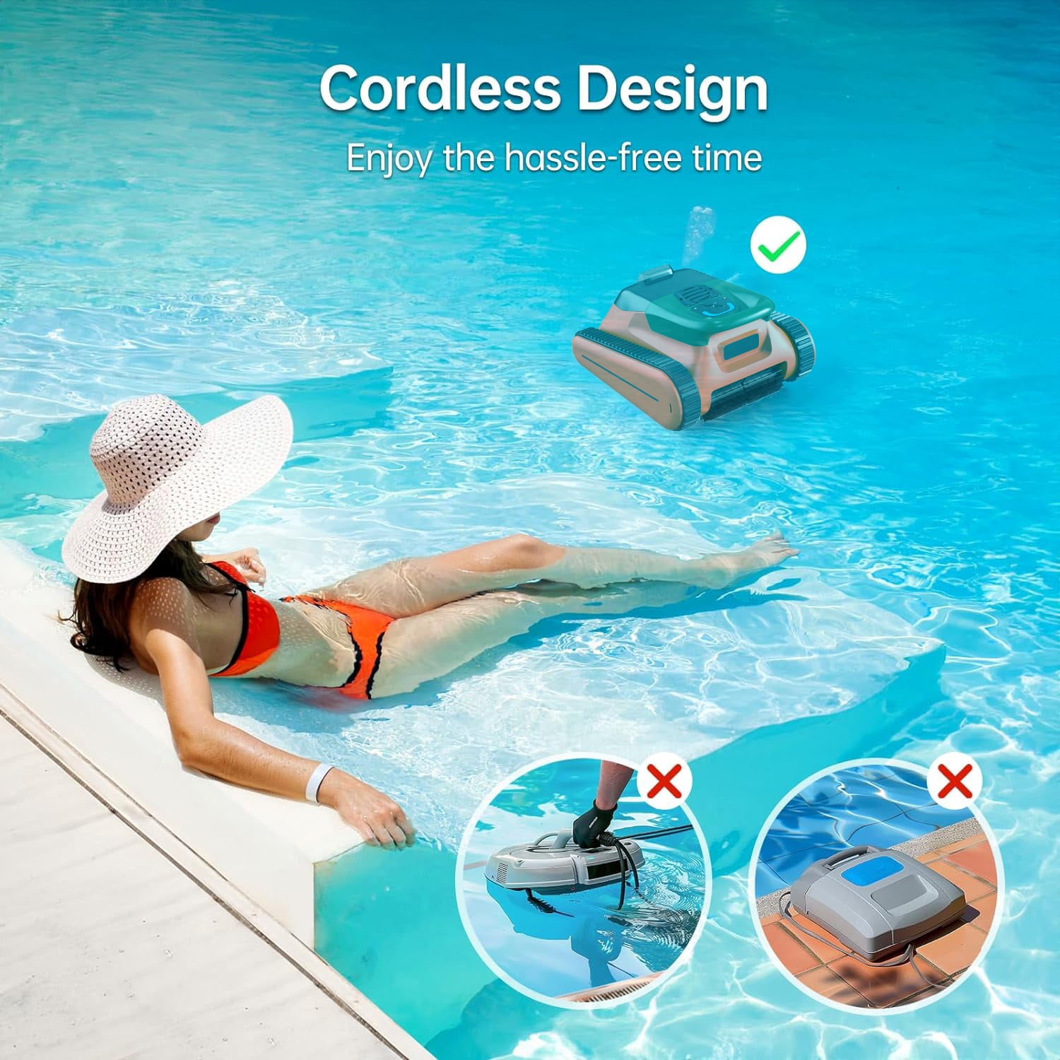 (Flame Orange) Seauto Crab Cordless Pool Vacuum Robot, Automatic Robotic Pool Cleaner Lasts 150 Mins Wall Climbing, 180W Powerful Suction for Above Ground & Inground Pools Up to 2,000 Sq. ft.