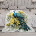 thumbnail image 5 of Peacock Flowers Watercolor Flannel Blanket for Home 50"x60" Peacock Feathers Animal Wild Colorful Elegant Soft Warm Cozy Fleece Holiday Throw Blanket for Couch Bed Throw Blanket for Adults And Kids, 5 of 8