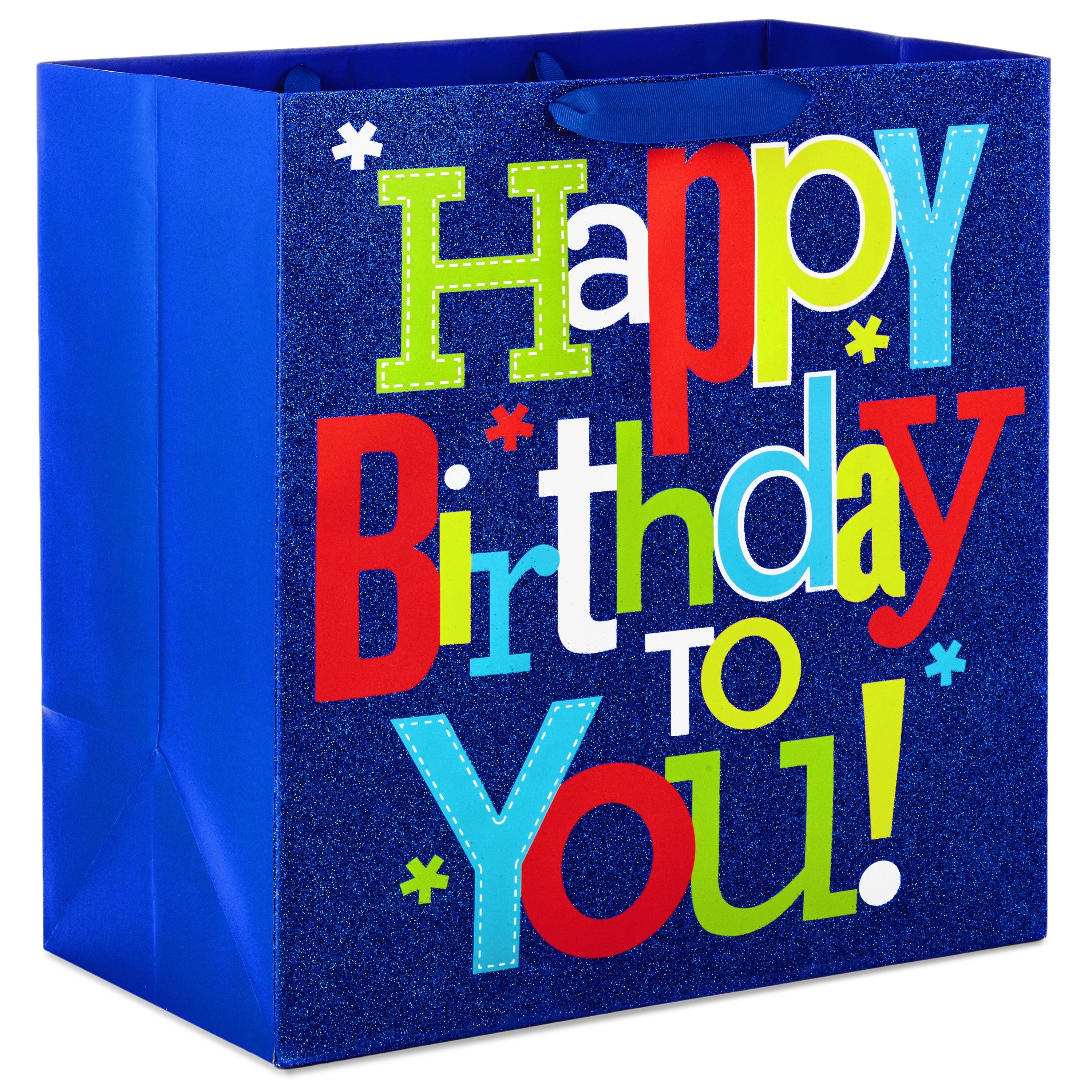 Hallmark 15" Extra Large Birthday Gift Bag (Blue with Multicolored Happy Birthday Lettering)