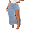 thumbnail image 2 of LYMAYTER S-2XL Women Summer Denim Skirt Mid Waist Side High Slit Summer Casual Mid-Length for Jean Skirt, 2 of 10
