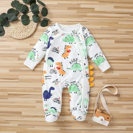 

DENGDENG Unisex-Baby Dinosaur Infant Jumpsuit Long-Sleeve Cotton Zipper Summer Full Footed Sleep Bodysuit Outfits 0-12M