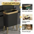 thumbnail image 2 of Bote de basura de oficina con tapa, bote de basura de baño negro con borde dorado, cubo de basura moderno y estrecho con patas, cubo de basura delgado de plástico para dormitorio, sala de, 2 of 4