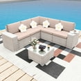thumbnail image 3 of Wallowsun 6-Piece Modular Sectional Sofa Set - Outdoor Patio Furniture Set with Thick Cushions & Double-Sided Coffee Table for Garden Patio and Lawn (khaki), 3 of 6