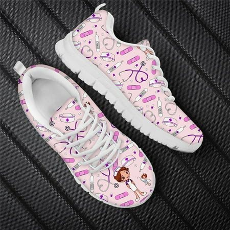 

Cartoon Nurse Heart Love Print Woman Flats Mesh Sneaker 2024 Summer Luxury Designer Ladies Shoes Casual Shoes for Women Footwear