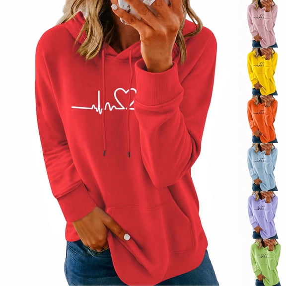 Ounisa Women's Heavyweight Fleece Heart Graphic Hoodie, Long Sleeve Cozy Sweatshirt with Plush Interior for Extra Warmth and Style