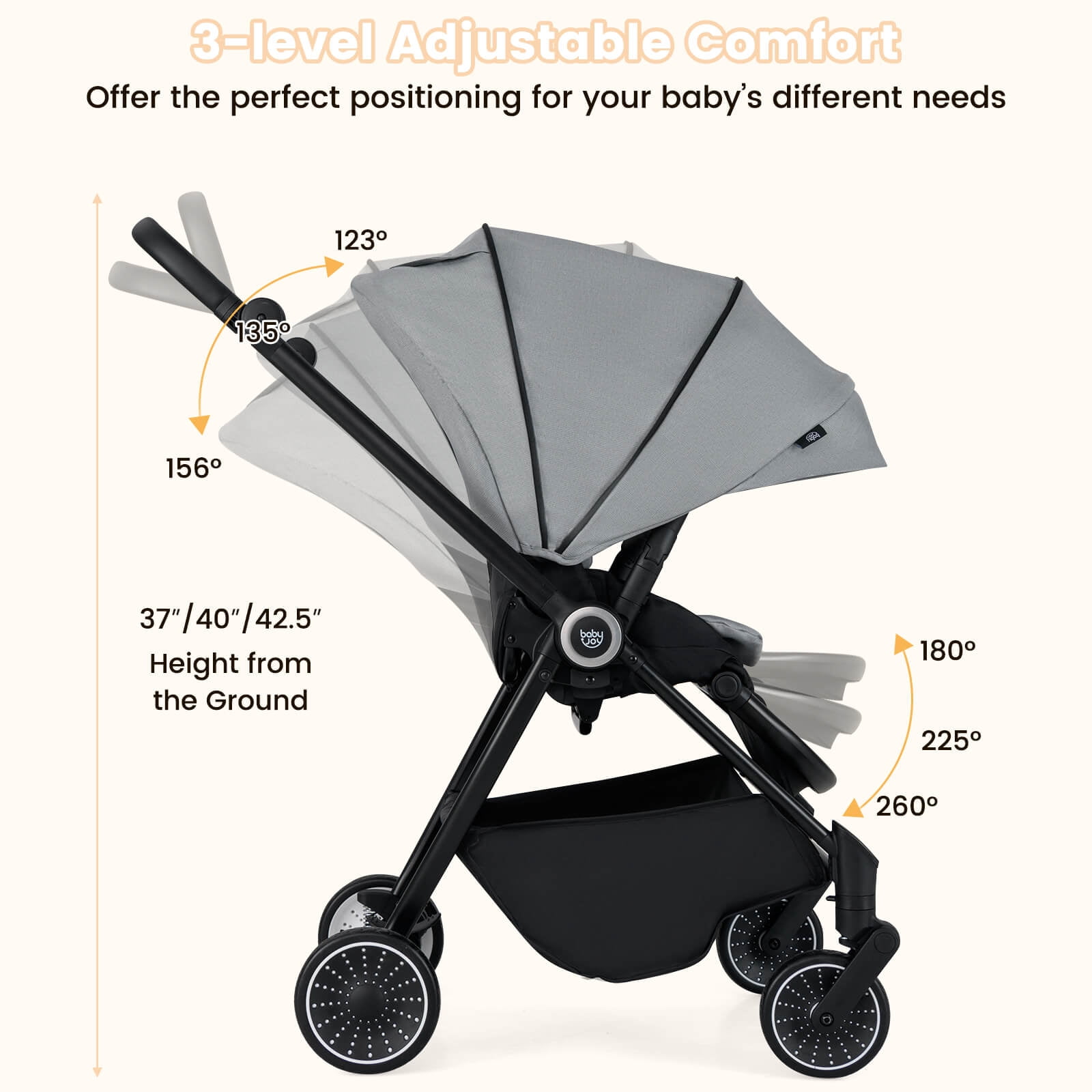 Costway Baby Stroller Foldable Infant Pram Stroller with Reclining Backrest Handle Gray