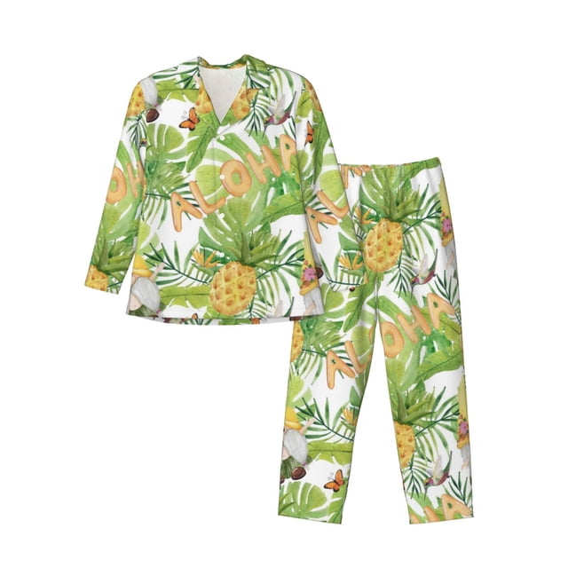 Fotbe Gnome and Pineapple Pijama de Hombre con Estampado de Manga Larga, Conjunto de 2 Piezas, Ropa de Dormir Suave y Cómoda con Bolsillos-Small
